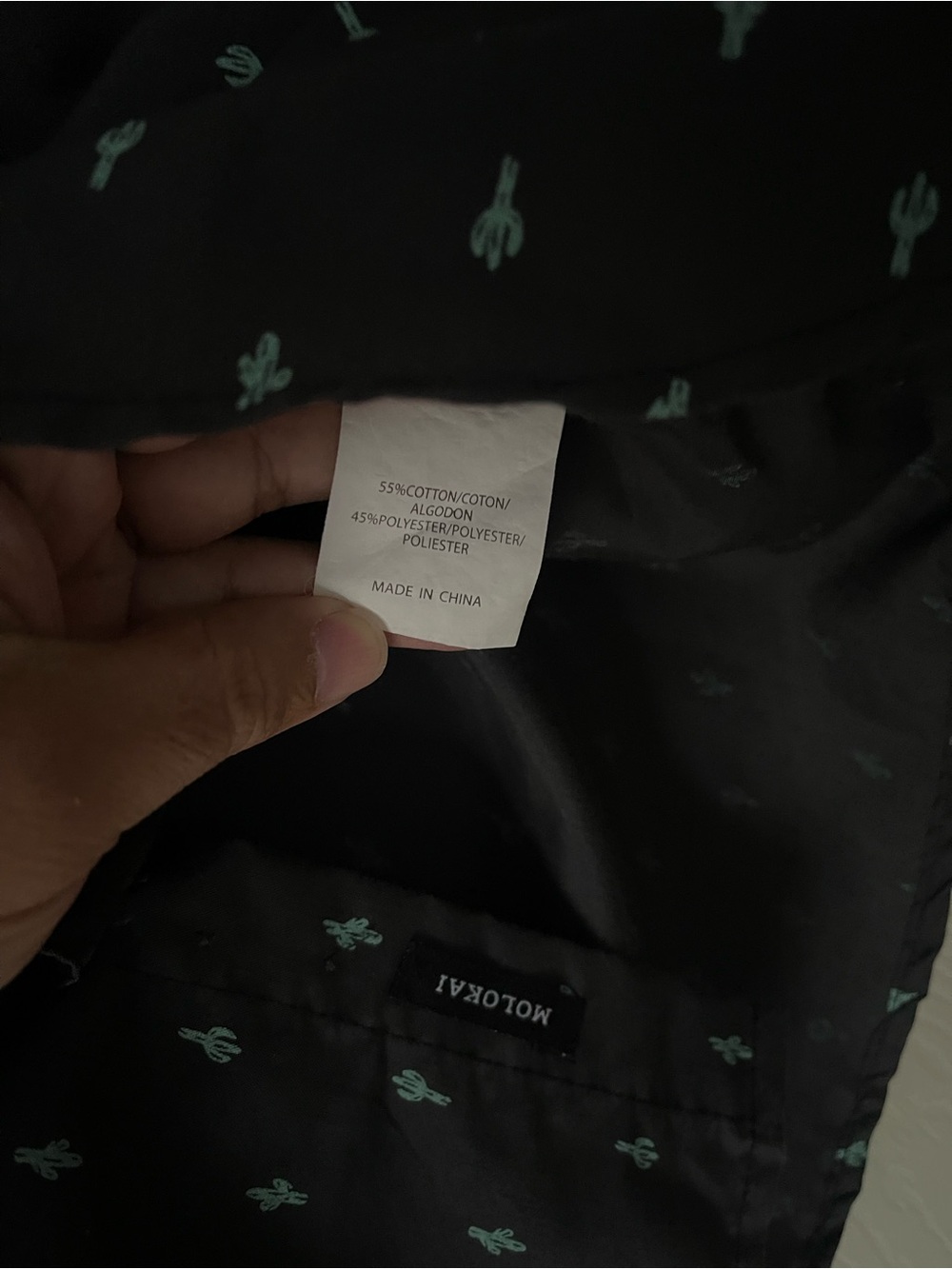 Molokai Surf Co. Men's Black Button-Down Shirt with Mint Cactus Print - Picture 4 of 5